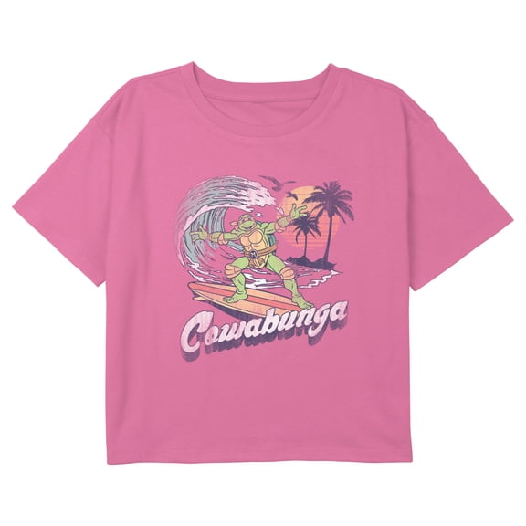 Girl's Teenage Mutant Ninja Turtles Retro Cowabunga Surfer Michelangelo Graphic Cropped T-Shirt Light Pink Medium
