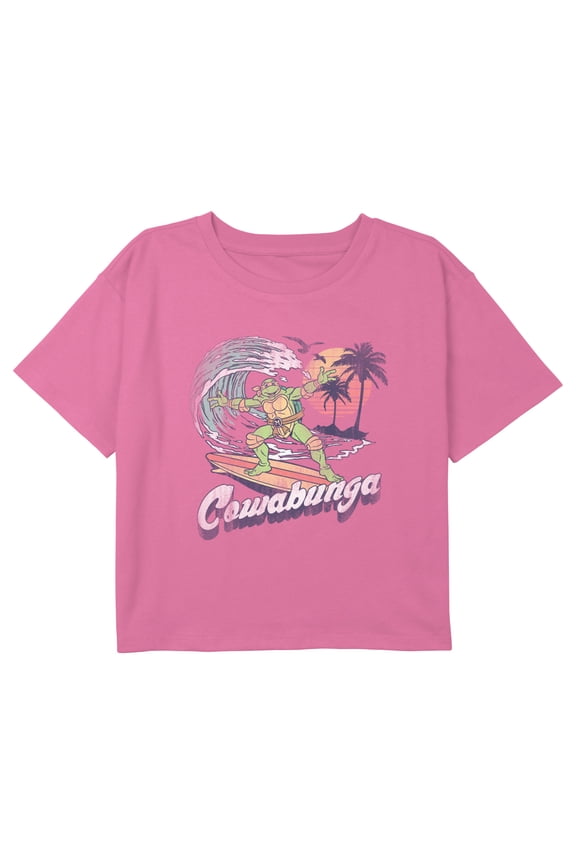Girl's Teenage Mutant Ninja Turtles Retro Cowabunga Surfer Michelangelo Graphic Cropped T-Shirt Light Pink X Large