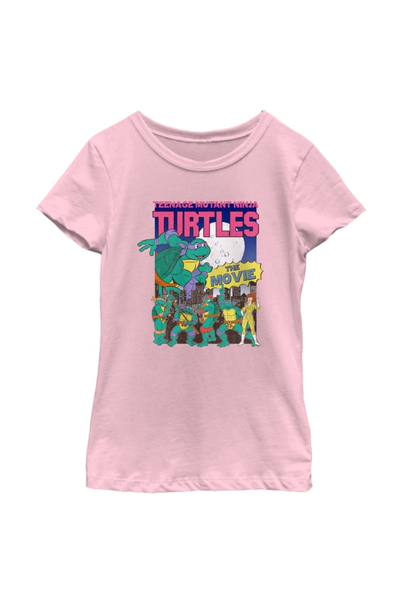 Girl's Teenage Mutant Ninja Turtles Retro Movie Poster  Graphic Tee Light Pink Large