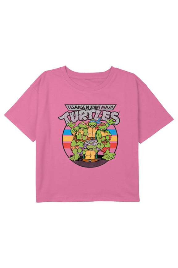 Girl's Teenage Mutant Ninja Turtles Retro Striped Brothers Graphic Cropped T-Shirt Light Pink X Large