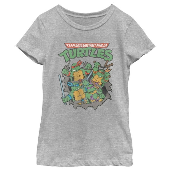 Girl's Teenage Mutant Ninja Turtles Retro Turtles in Action  Graphic Tee Athletic Heather Large