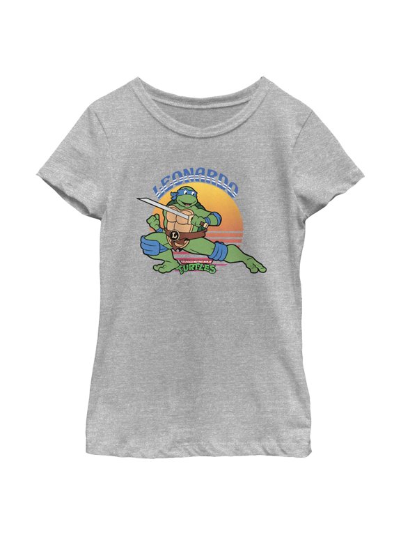 Girl's Teenage Mutant Ninja Turtles Sunset Leonardo in Action Graphic Tee Athletic Heather Large