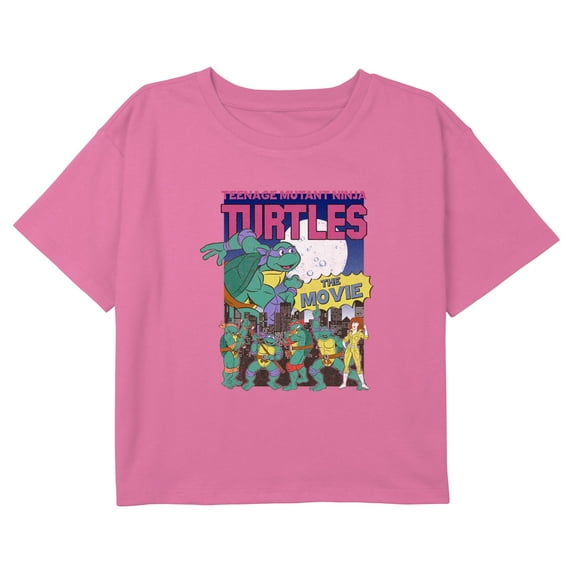 Girl's Teenage Mutant Ninja Turtles The Movie Retro Poster Graphic Cropped T-Shirt Light Pink X Large