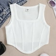 thumbnail image 1 of Girl's Textured Sleeveless Square Neck Asymmetrical Hem Crop Tank Tops, 1 of 7