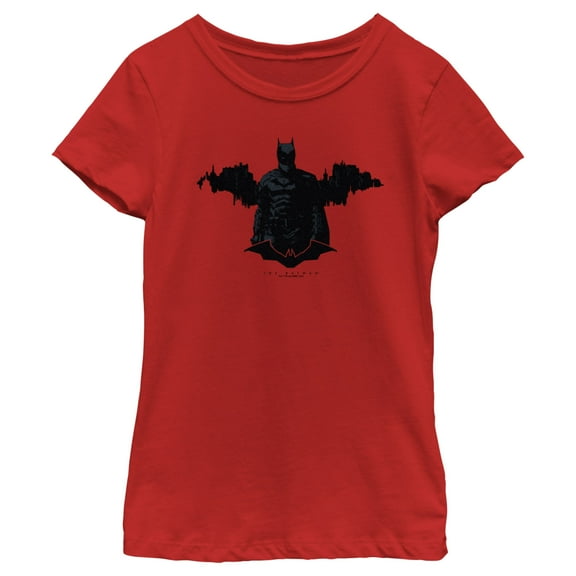 Girl's The Batman Gotham Silhouette  Graphic Tee Red Large