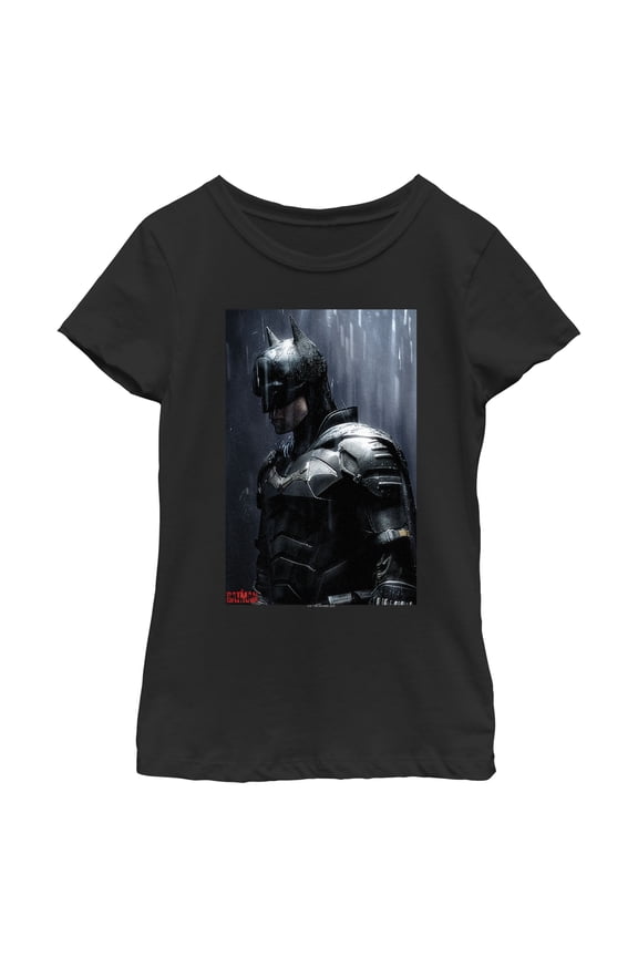 Girl's The Batman In the Rain Poster Graphic Tee Black Large