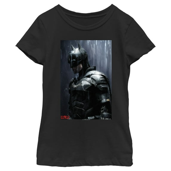 Girl's The Batman In the Rain Poster Graphic Tee Black X Large