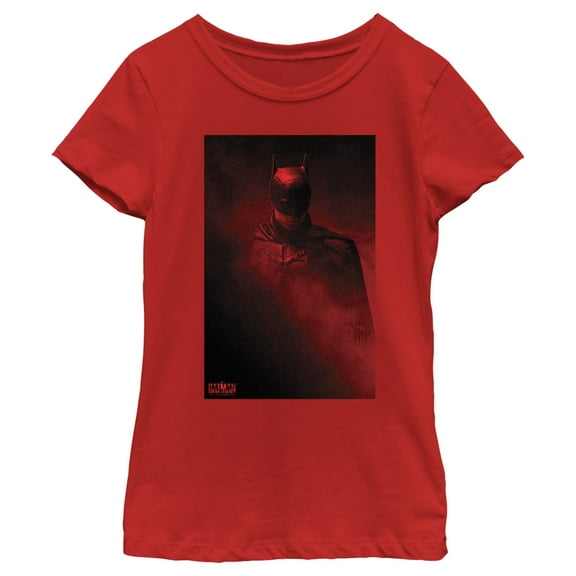 Girl's The Batman Red Shadow Poster  Graphic Tee Red Small