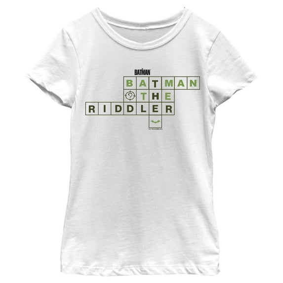 Girl's The Batman Riddler Crossword Puzzle Graphic Tee White X Large