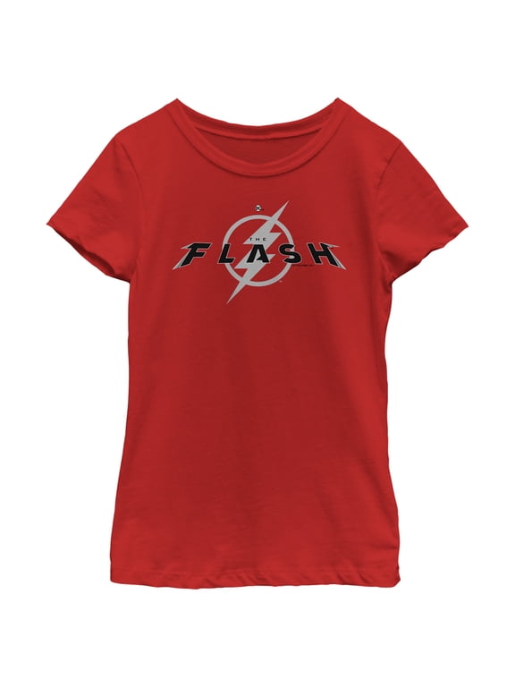 Girl's The Flash Black Official Logo Graphic Tee Red Medium