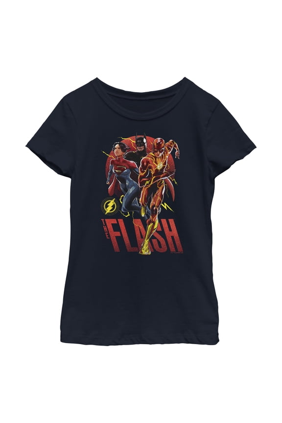 Girl's The Flash Distressed Superheroes Team Graphic Tee Navy Blue X Large