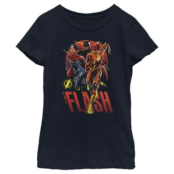 Girl's The Flash Distressed Superheroes Team  Graphic Tee Navy Blue X Small