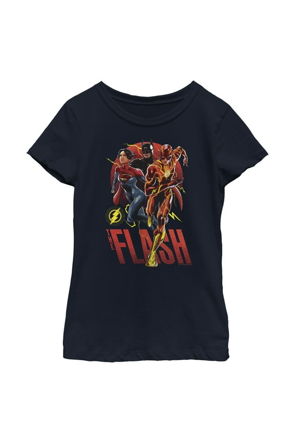 Girl's The Flash Distressed Superheroes Team Graphic Tee Navy Blue X Small