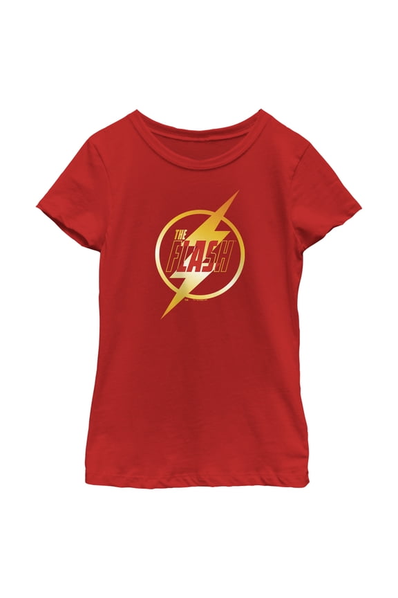 Girl's The Flash Gold Lightning Emblem Graphic Tee Red Large