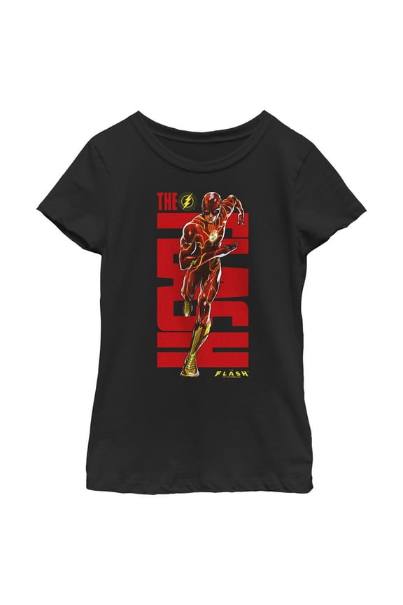 Girl's The Flash Speedster Bold Red Logo Graphic Tee Black Large