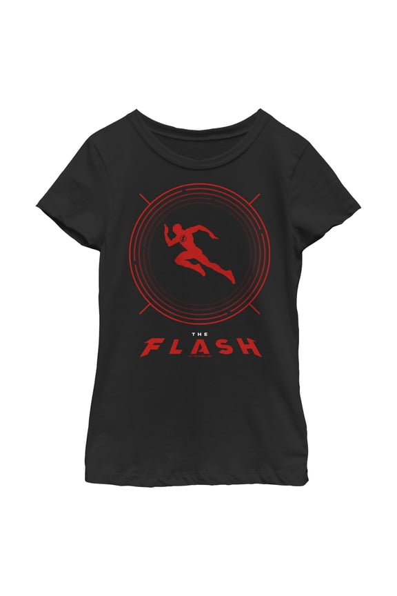 Girl's The Flash Speedster Red Silhouette Graphic Tee Black Small
