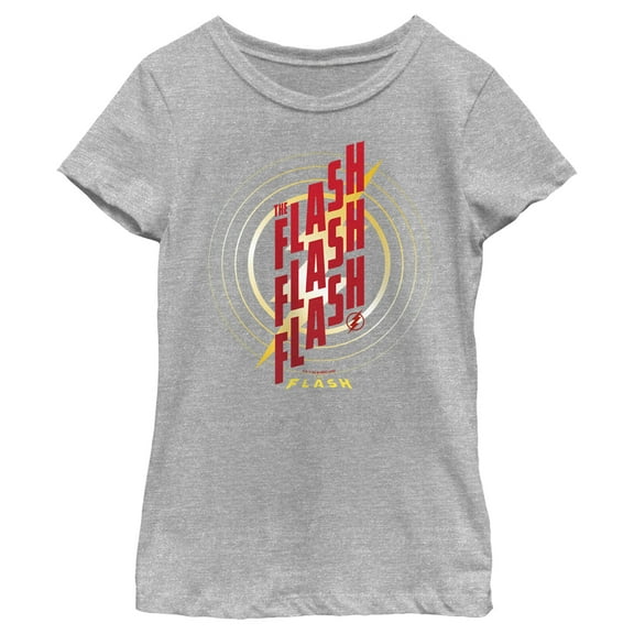 Girl's The Flash Triple Red Logo  Graphic Tee Athletic Heather Small