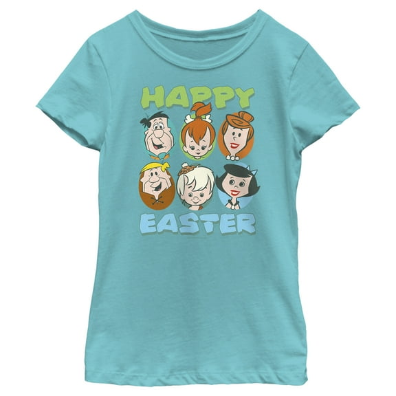 Girl's The Flintstones Happy Easter Family Portraits Graphic Tee Tahiti Blue X Large