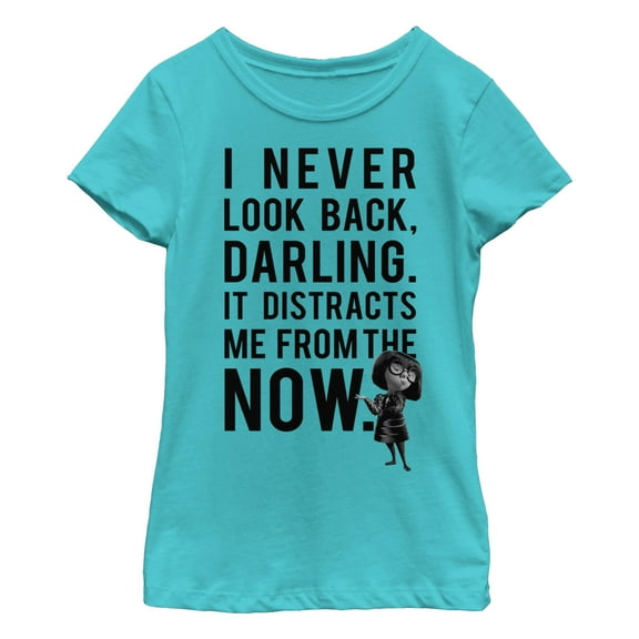 Girl's The Incredibles Edna Mode Never Look Back  Graphic Tee Tahiti Blue Medium