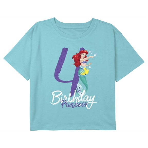 Girl's The Little Mermaid 4th Birthday Princess Graphic Cropped T-Shirt Blue Small