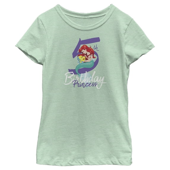 Girl's The Little Mermaid 5th Birthday Graphic Tee Mint X Small