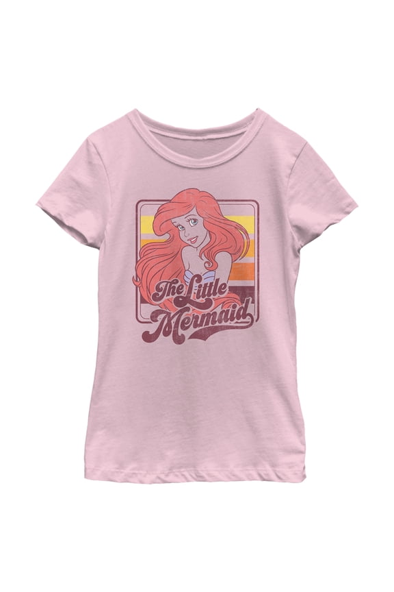 Girl's The Little Mermaid 70s Retro Ariel Graphic Tee Light Pink Medium