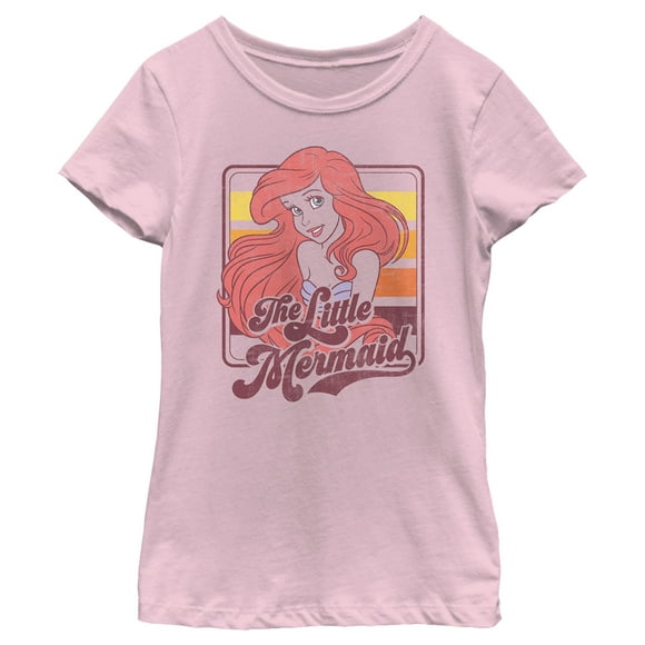 Girl's The Little Mermaid 70s Retro Ariel Graphic Tee Light Pink Small