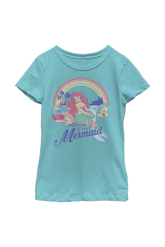 Girl's The Little Mermaid Ariel Actually I'm a Mermaid Rainbow Graphic Tee Tahiti Blue Medium
