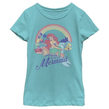 Girl's The Little Mermaid Ariel Actually I'm a Mermaid Rainbow  Graphic Tee Tahiti Blue X Large