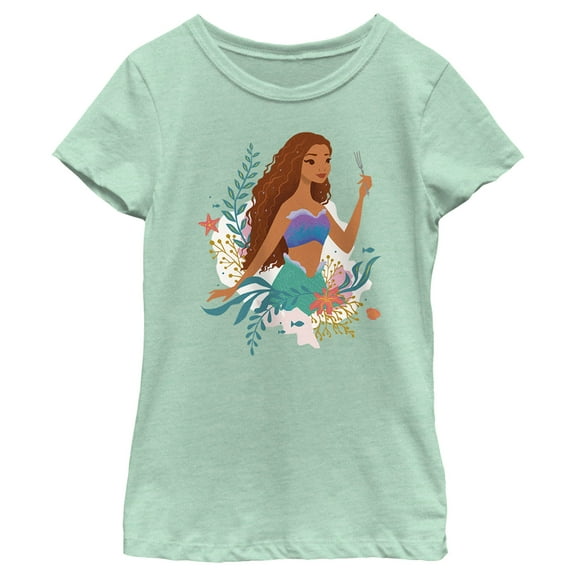 Girl's The Little Mermaid Ariel Dinglehopper Portrait Graphic Tee Mint Small