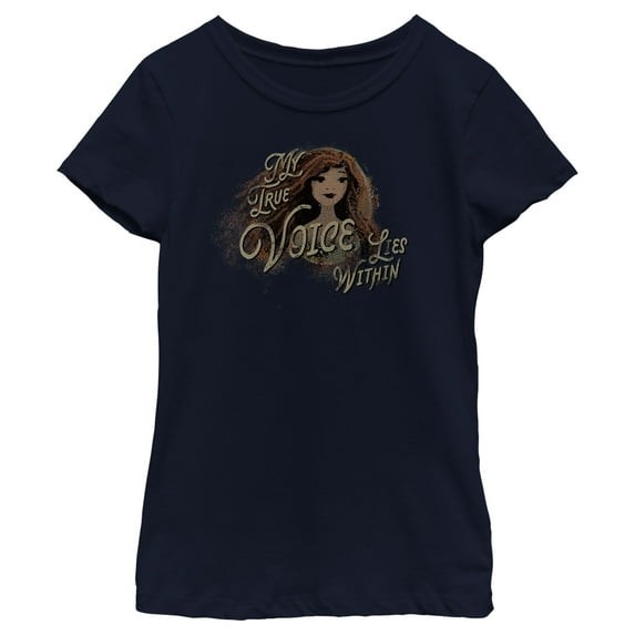 Girl's The Little Mermaid Ariel My True Voice Lies Within Graphic Tee Navy Blue Medium