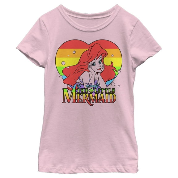Girl's The Little Mermaid Ariel Rainbow Heart Graphic Tee Light Pink X Large