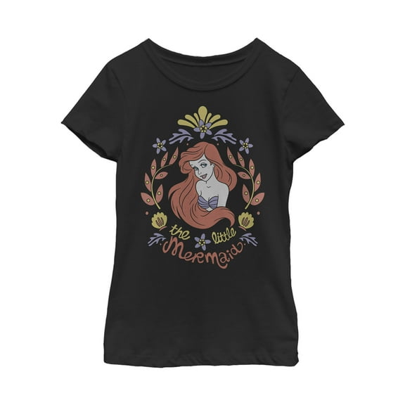 Girl's The Little Mermaid Ariel Seaweed Frame  Graphic Tee Black Medium