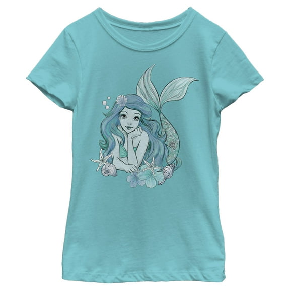 Girl's The Little Mermaid Ariel Under the Sea Portrait  Graphic Tee Tahiti Blue X Small