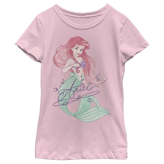 Girl's The Little Mermaid Ariel Watercolor Signature Graphic Tee Light Pink Medium