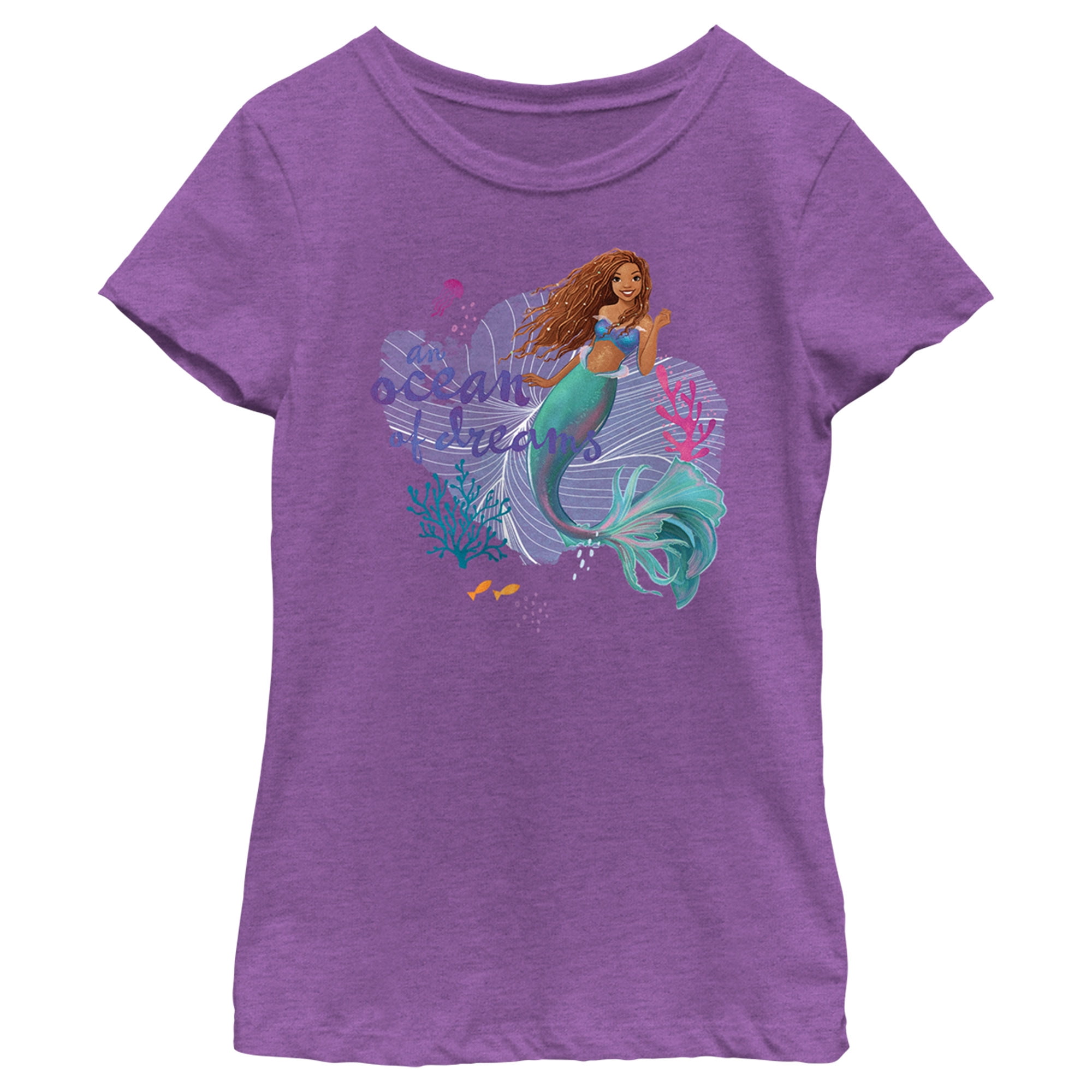 Girl\'s The Little Mermaid Ariel an Ocean of Dreams Scene Graphic Tee Purple  Berry X Small