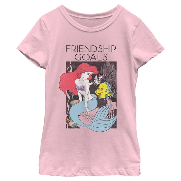 Girl's The Little Mermaid Ariel and Flounder Friendship Goals Graphic Tee Light Pink Medium