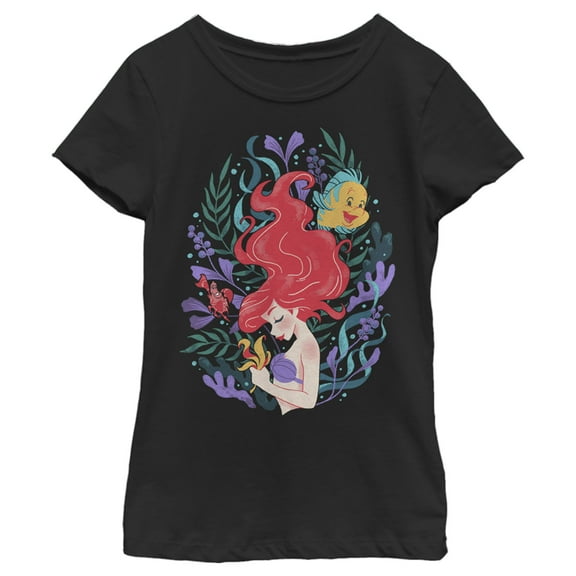 Girl's The Little Mermaid Artistic Underwater Ariel Graphic Tee Black X Large