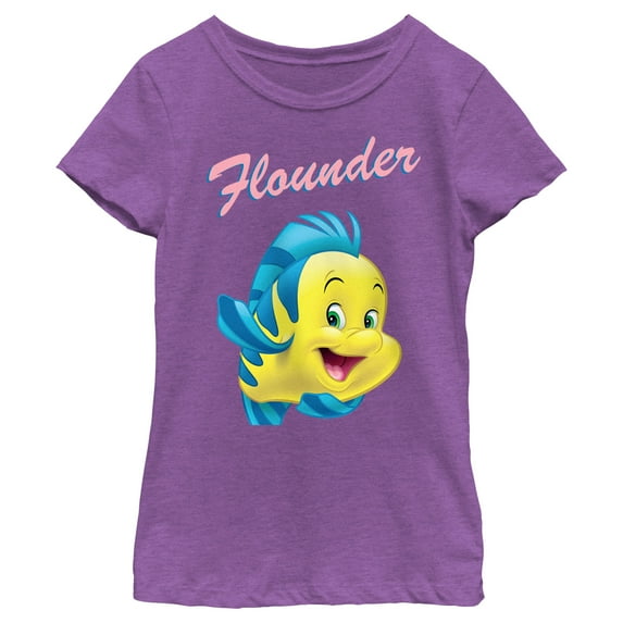 Girl's The Little Mermaid Flounder Large Portrait Graphic Tee Purple Berry Small