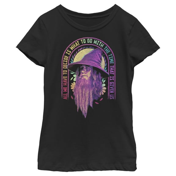Girl's The Lord of the Rings Fellowship of the Ring Gandalf All We Have to Decide Graphic Tee Black X Small