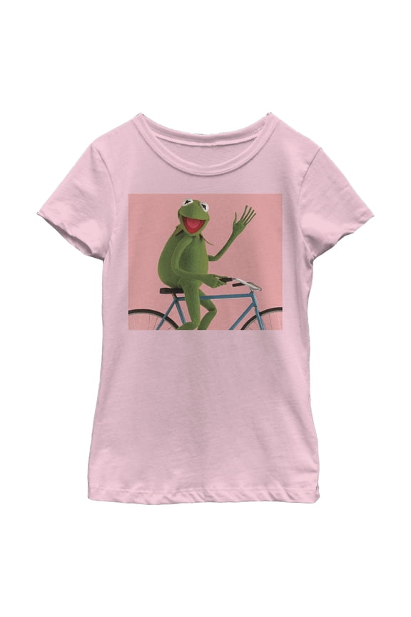 Girl's The Muppets Biking Kermit Graphic Tee Light Pink Large