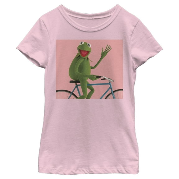 Girl's The Muppets Biking Kermit  Graphic Tee Light Pink Medium