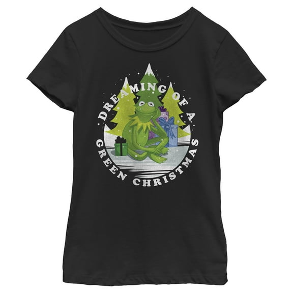 Girl's The Muppets Dreaming of a Green Christmas  Graphic Tee Black Medium