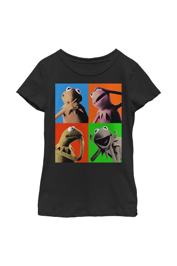 Girl's The Muppets Kermit Pop Poster  Graphic Tee Black Medium