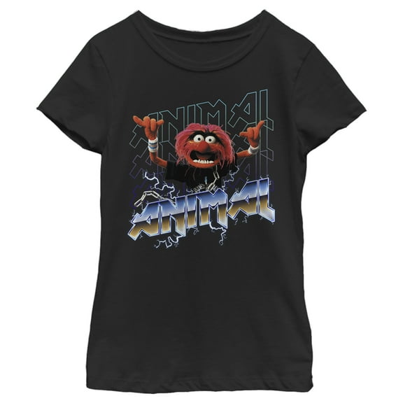 Girl's The Muppets Metal Animal  Graphic Tee Black Small