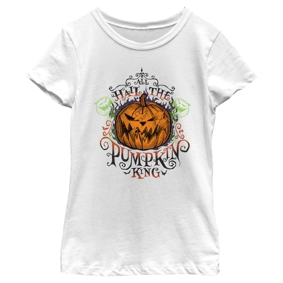 Girl's The Nightmare Before Christmas All Hail the Pumpkin King  Graphic Tee White X Large