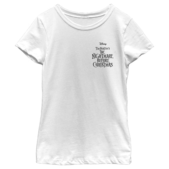Girl's The Nightmare Before Christmas Black Pocket Logo Graphic Tee White Large