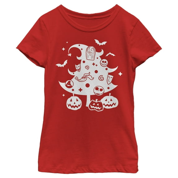 Girl's The Nightmare Before Christmas Character Christmas Tree Graphic Tee Red X Large