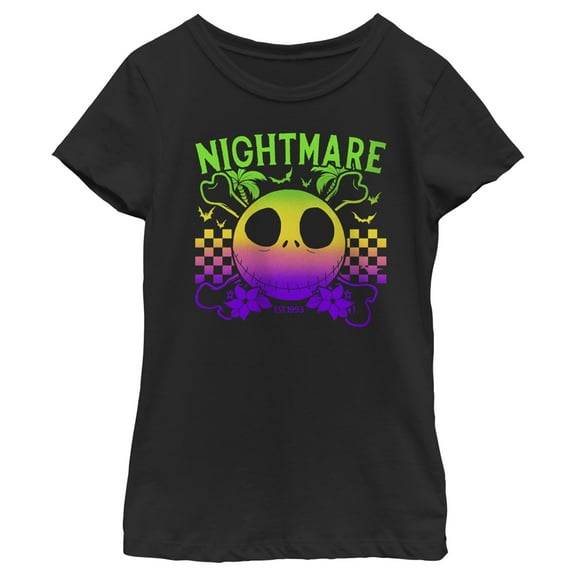Girl's The Nightmare Before Christmas EST. 1993 Neon Rainbow Jack  Graphic Tee Black Small