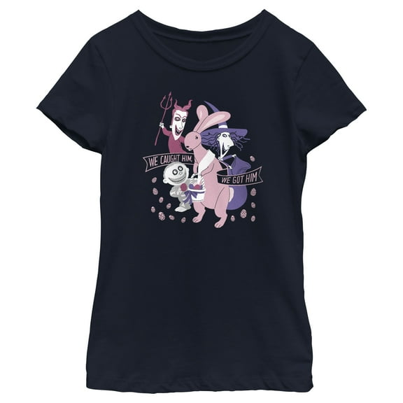 Girl's The Nightmare Before Christmas Easter Bunny We Caught Him  Graphic Tee Navy Blue X Small